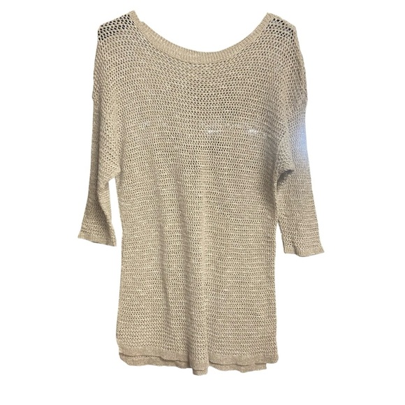 J. Jill Open Knit Tunic Sweater Size L Oatmeal Boat neck Lightweight Classic - Picture 11 of 12